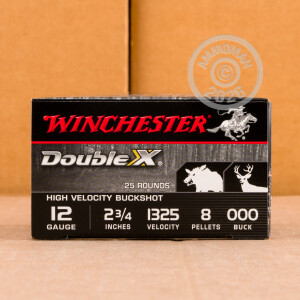 Photograph showing detail of 12 GAUGE WINCHESTER DOUBLE X 2-3/4" 8 PELLETS 000 BUCKSHOT (25 ROUNDS)