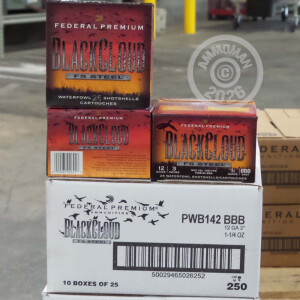 Image of the 12 GAUGE FEDERAL PREMIUM BLACK CLOUD 3" 1-1/4 OZ  BBB SHOT (250 ROUNDS) available at AmmoMan.com.