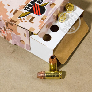 Photograph showing detail of 9MM LUGER +P CORBON THUNDER RANCH 115 GRAIN DPX (20 ROUNDS)