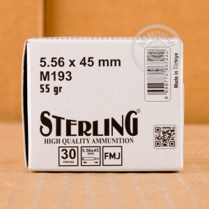 Photo of 5.56x45mm FMJ ammo by Sterling for sale.