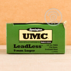 A photograph of 50 rounds of 147 grain 9mm Luger ammo with a FMJ bullet for sale.