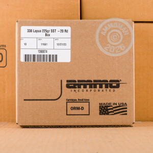 Photo detailing the 338 LAPUA MAGNUM AMMO INC. 225 GRAIN SST (20 ROUNDS) for sale at AmmoMan.com.