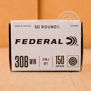 Photograph showing detail of 308 WIN FEDERAL AMERICAN EAGLE 150 GRAIN FMJBT (250 ROUNDS)