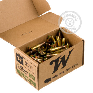 An image of 5.56x45mm ammo made by Winchester at AmmoMan.com.