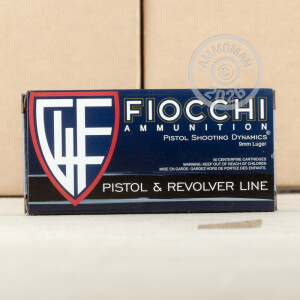 Photo detailing the 9MM FIOCCHI 124 GRAIN CMJ (1000 ROUNDS) for sale at AmmoMan.com.