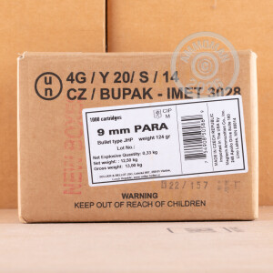 Photograph showing detail of 9MM LUGER SELLIER & BELLOT 124 GRAIN JHP (1000 ROUNDS)