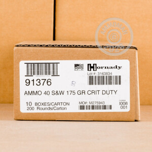 Photograph showing detail of 40 S&W HORNADY CRITICAL DUTY 175 GRAIN FLEXLOCK JHP (20 ROUNDS)