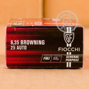Photo detailing the 25 ACP FIOCCHI 50 GRAIN FMJ (1000 ROUNDS) for sale at AmmoMan.com.