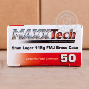 Image of 9MM MAXXTECH BRASS 115 GRAIN FMJ (500 ROUNDS)