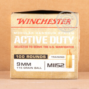 Image of the 9MM WINCHESTER ACTIVE DUTY 115 GRAIN FMJ M1152 (100 ROUNDS) available at AmmoMan.com.