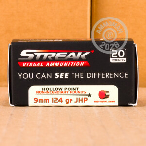 A photograph of 200 rounds of 124 grain 9mm Luger ammo with a JHP bullet for sale.