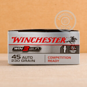 Image of .45 Automatic ammo by Winchester that's ideal for precision shooting, Subsonic, training at the range.