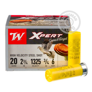 Photograph showing detail of 20 GAUGE WINCHESTER SUPER-X XPERT HIGH VELOCITY GAME AND TARGET 2-3/4“ 3/4 OZ. #6 SHOT (25 ROUNDS)