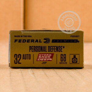 Photograph showing detail of 32 ACP Federal Hydra-Shok Deep 68 GRAIN JHP (20 ROUNDS)