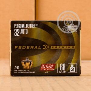 Photograph showing detail of 32 ACP Federal Hydra-Shok Deep 68 GRAIN JHP (20 ROUNDS)
