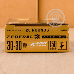 Photo detailing the 30-30 FEDERAL HAMMERDOWN 150 GRAIN BONDED SP (200 ROUNDS) for sale at AmmoMan.com.