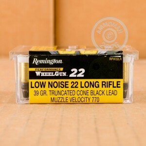 Photograph of .22 Long Rifle ammo with Truncated Cone Solid Bullet ideal for training at the range.