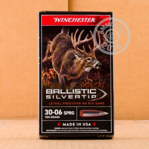 Photograph showing detail of 30-06 SPRINGFIELD WINCHESTER BALLISTIC SILVERTIP 150 GRAIN POLYMER TIP (20 ROUNDS)