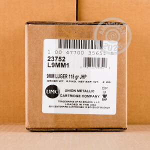 Photograph showing detail of 9MM LUGER REMINGTON UMC 115 GRAIN JHP (50 ROUNDS)