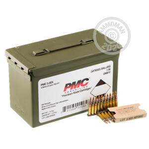 Image detailing the brass case and boxer primers on 840 rounds of PMC ammunition.