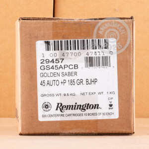 Photograph showing detail of 45 ACP +P REMINGTON GOLDEN SABER 185 GRAIN BJHP (500 ROUNDS)