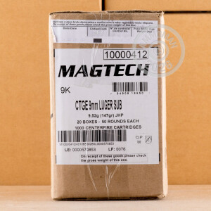 Photograph showing detail of 9MM MAGTECH SUBSONIC 147 GRAIN JHP (1000 ROUNDS)