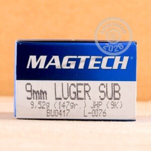 Photograph showing detail of 9MM MAGTECH SUBSONIC 147 GRAIN JHP (1000 ROUNDS)