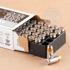 Photo detailing the 380 ACP REMINGTON GOLDEN SABER 102 GRAIN BJHP (500 ROUNDS) for sale at AmmoMan.com.
