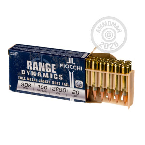 Photo detailing the .308 WINCHESTER FIOCCHI 150 GRAIN FMJ-BT (20 ROUNDS) for sale at AmmoMan.com.