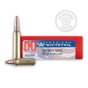 Photo detailing the 300 WIN MAG HORNADY AMERICAN WHITETAIL 180 GRAIN InterLock (200 ROUNDS) for sale at AmmoMan.com.