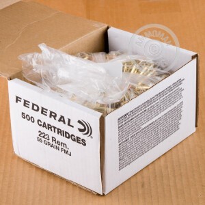 A photograph detailing the 223 Remington ammo with FMJ bullets made by Federal.
