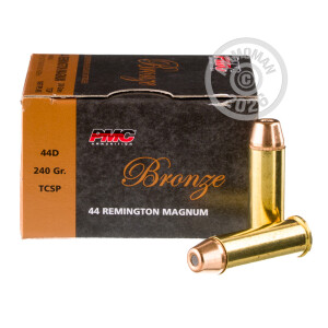 Photo detailing the 44 MAGNUM PMC BRONZE 240 GRAIN TCSP (25 ROUNDS) for sale at AmmoMan.com.