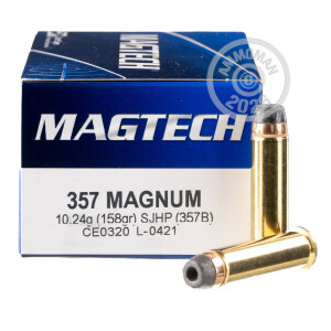 Photo detailing the 357 MAGNUM MAGTECH 158 GRAIN SJHP (1000 ROUNDS) for sale at AmmoMan.com.