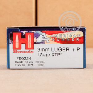 A photograph of 250 rounds of 124 grain 9mm Luger ammo with a XTP bullet for sale.