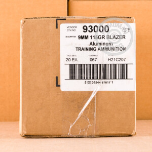 An image of 9mm Luger ammo made by Blazer at AmmoMan.com.