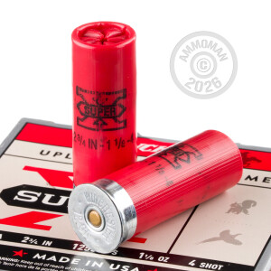 Image of the 12 GAUGE WINCHESTER SUPER-X 2 3/4" 1-1/8 OZ. #4 SHOT (25 ROUNDS) available at AmmoMan.com.