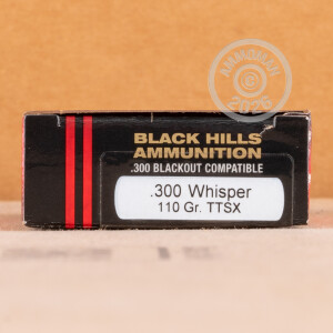 Photograph showing detail of 300 AAC BLACKOUT BLACK HILLS 110 GRAIN TTSX (20 ROUNDS)