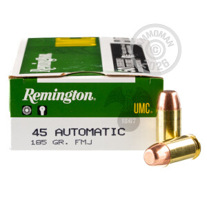 Photograph showing detail of .45 ACP REMINGTON UMC 185 GRAIN MC (50 ROUNDS)