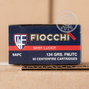Photograph showing detail of 9MM FIOCCHI 124 GRAIN TRUNCATED FMJ (50 ROUNDS)