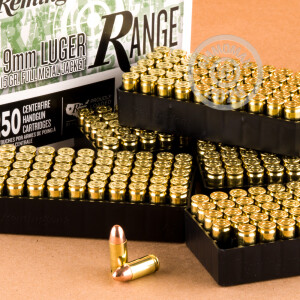Photo detailing the 9MM REMINGTON RANGE 115 GRAIN FMJ (1000 ROUNDS) for sale at AmmoMan.com.
