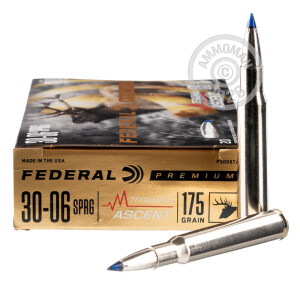 Photo detailing the 30-06 SPRINGFIELD FEDERAL 175 GRAIN TERMINAL ASCENT (20 ROUNDS) for sale at AmmoMan.com.