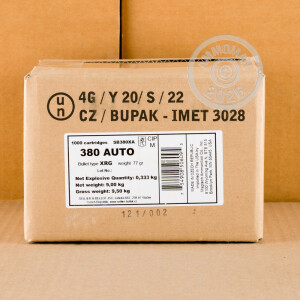 Photograph showing detail of 380 ACP SELLIER & BELLOT XRG DEFENSE 77 GRAIN SCHP (1000 ROUNDS)