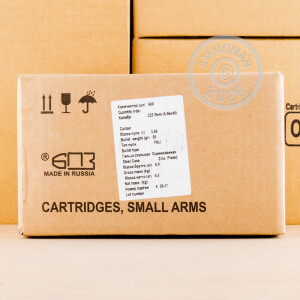 A photograph of 500 rounds of 55 grain 223 Remington ammo with a FMJ bullet for sale.