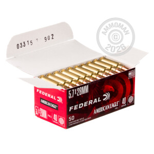 Image of the 5.7x28MM FEDERAL AMERICAN EAGLE 40 GRAIN FMJ (50 ROUNDS) available at AmmoMan.com.