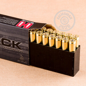 A photograph detailing the 308 / 7.62x51 ammo with A-MAX MATCH bullets made by Hornady.