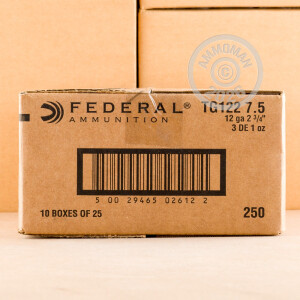 Photo detailing the 12 GAUGE FEDERAL TARGET LOAD 2 3/4“ 1 OZ. #7.5 SHOT (250 ROUNDS) for sale at AmmoMan.com.