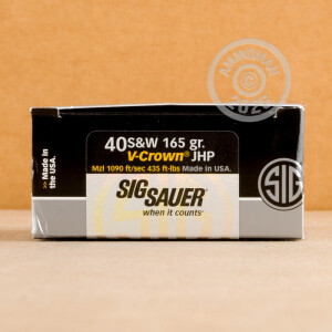 Photo of .40 Smith & Wesson JHP ammo by SIG for sale at AmmoMan.com.
