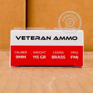 An image of 9mm Luger ammo made by Veteran Ammo at AmmoMan.com.