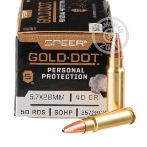 Photograph showing detail of 5.7X28MM SPEER GOLD DOT 40 GRAIN JHP (500 ROUNDS)