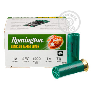 Photograph showing detail of 12 GAUGE 2 3/4" REMINGTON GUN CLUB #7.5 LEAD SHOT 1 1/8 OZ (250 ROUNDS)